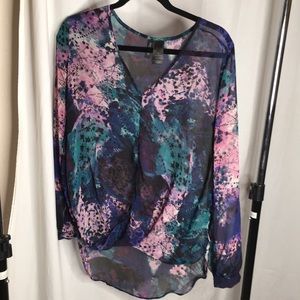 Bisou Bisou Colorful Women’s sheer Blouse Sz. S